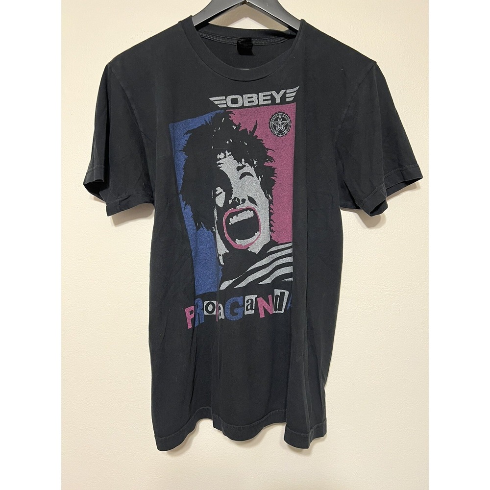 Obey Propaganda T Shirt Mens M Shepard Fairey USA Made Black Tee